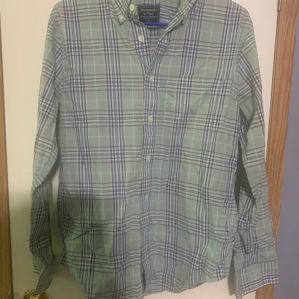 Abercrombie & Fitch Mint Green & Navy Plaid Button-Down Shirt